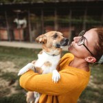 woman holding terrier mix at the shelter