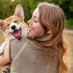 Woman and corgi